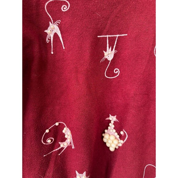 Unbranded Silkscreen Crazy Cat Lady Pearls Embellishment Knit Crewneck Sweater - Picture 3 of 4